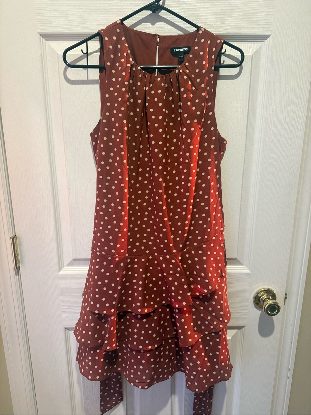 Express Rust Polka Dot Sleeveless Ruffle Mini Dress